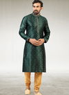 Dark Green Colour Outluk New Latest Design Jacquard Silk Brocade Party Wear Kurta Pajama Mens Collection 1224-1033